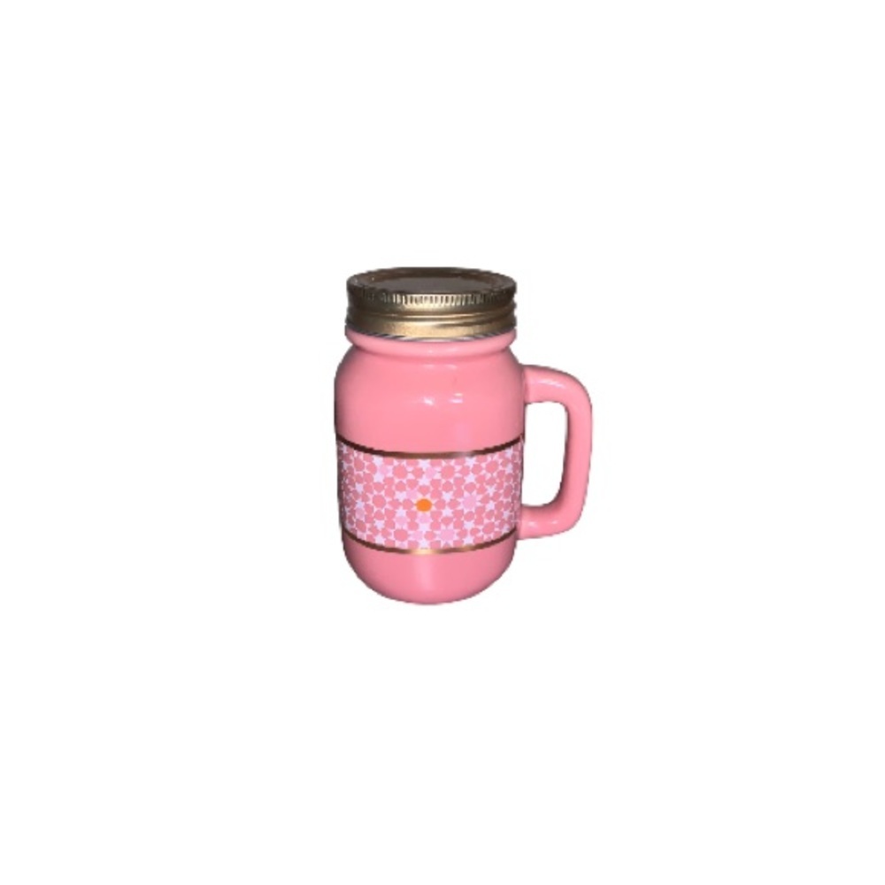 David’s Tea Pink, White, and Gold Ceramic Mason Jar Mug with Lid & Strainer